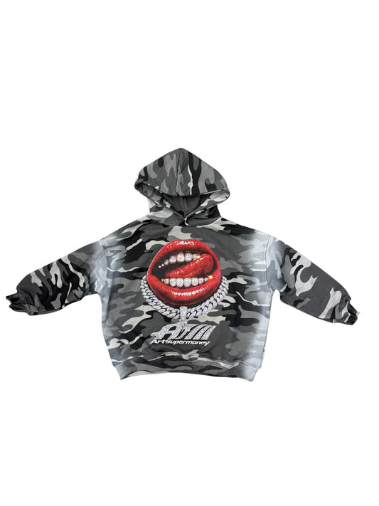 SMJST05163 FELPA MIMETICO GRIGIA - felpa cappuccio - artsupermoney